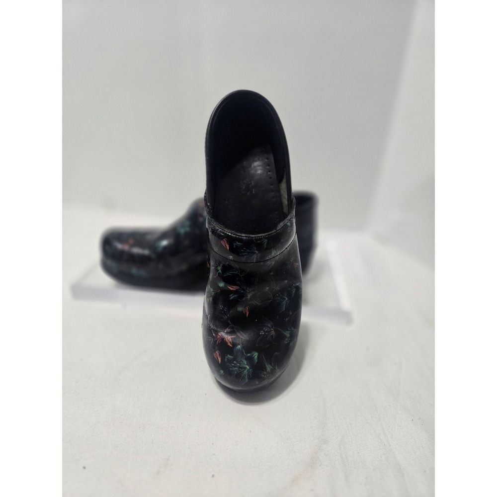 Dansko Professional Clogs Black Floral Patent Leather Slip On Shoes Womens 39
